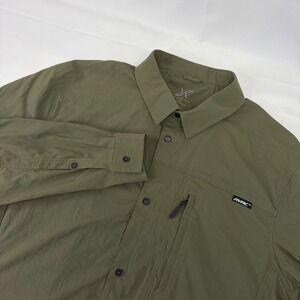 RevolutionRace RVCA Button Down Shirt DWR Stretch Gorpcore Outdoor Hiking Green